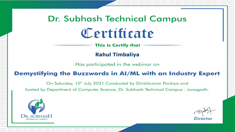AI ML Webinar Certificate